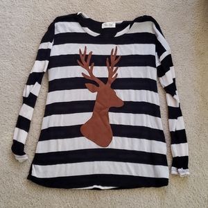 Adorable Black & White Suede Reindeer Cardigan